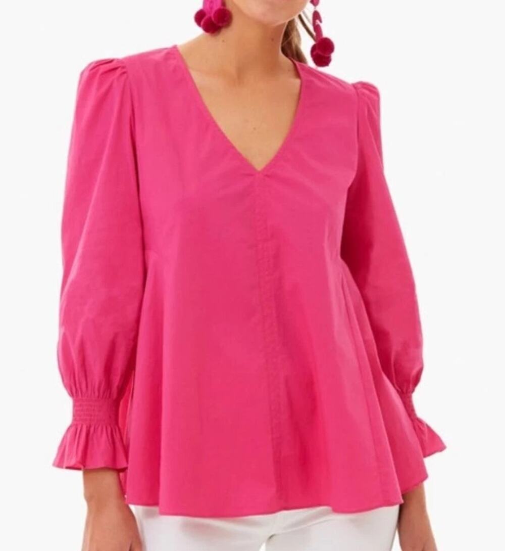 Tuckernuck Pomander Place Easton Cotton Poplin Long Sleeve Blouse Pink Medium
